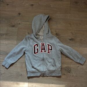 GAP Kids Gray and Buffalo Plaid LOGO  Zip-Up Hoodie Sherpa lined Sweatshirt